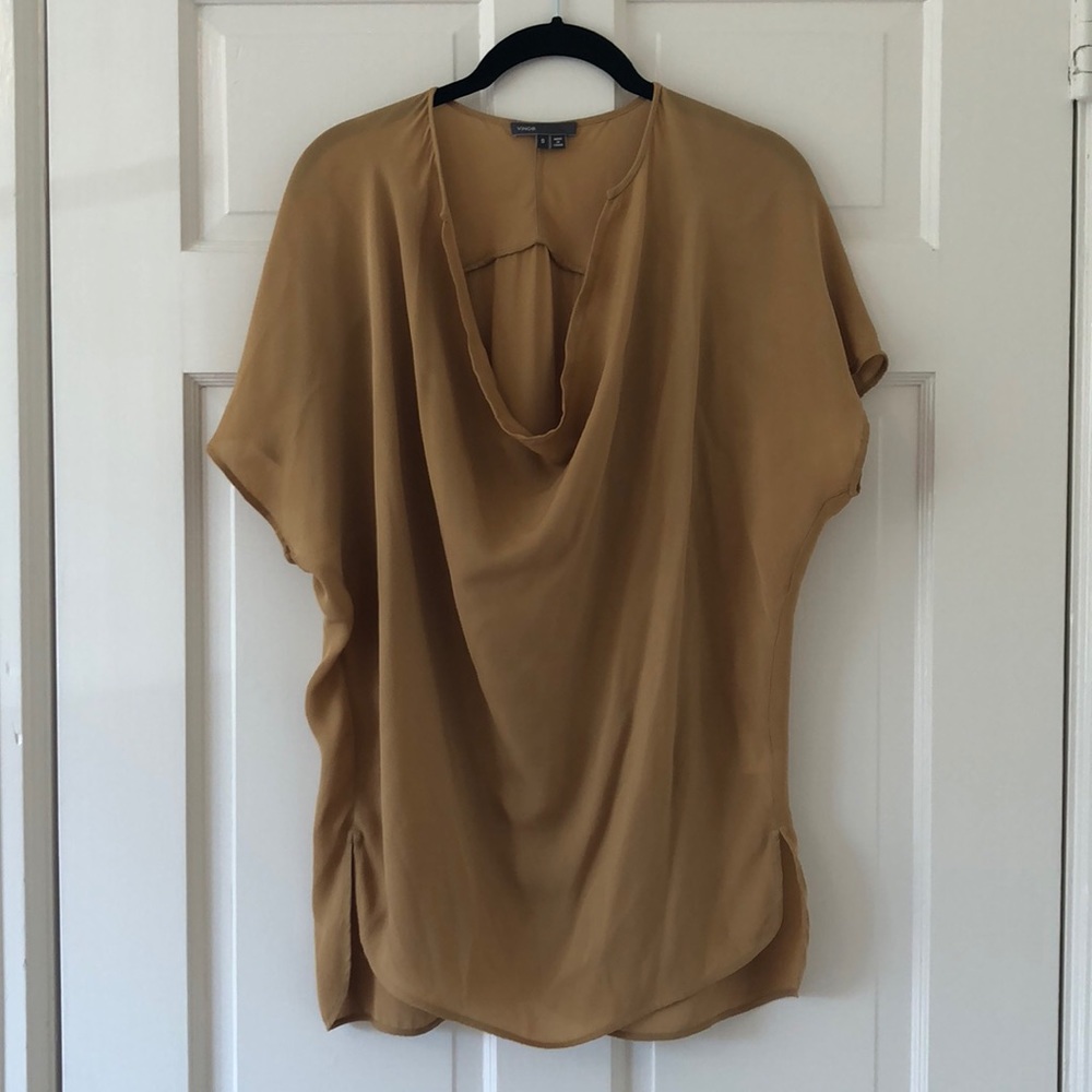 Vince Cowl Gold Silk Short Sleeve Top